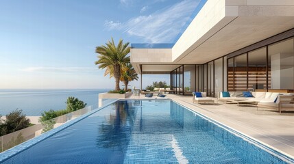Fototapeta premium Modern Coastal Villa with Infinity Pool Overlooking the Ocean