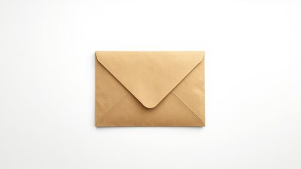 A plain brown manila envelope sits centered on a stark white background, blank,brown,supply
