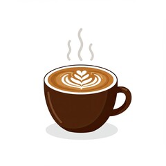 Obraz premium Steaming cup of coffee with latte art heart in minimalist design