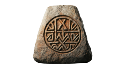 Ancient celtic symbol carved on stone with transparent background