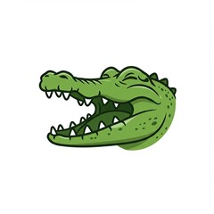 Obraz premium Cheerful cartoon crocodile head with open mouth and closed eyes on white background