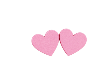 Two pink wooden hearts with a textured surface isolated on a white background. Symbol of love, romance, and affection. Ai generative