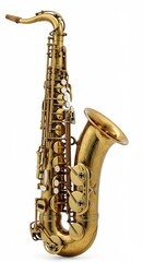 Naklejka premium Golden saxophone on white background: musical instrument showcase