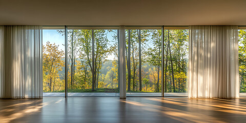 Fototapeta premium Sunlit Haven with Floor-to-Ceiling Windows and Natural Light