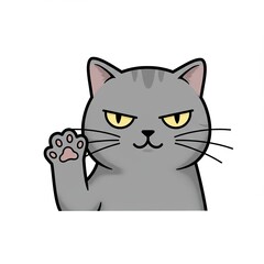 Grumpy cat cartoon waving hello with attitude on white background