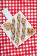 Traditional Turkish dessert; Handmade walnut baklava. Turkish name; cevizli baklava. Walnut Baklava...
