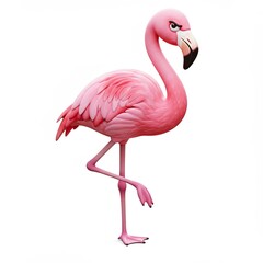 Fototapeta premium Elegant pink flamingo standing gracefully on one leg against white background