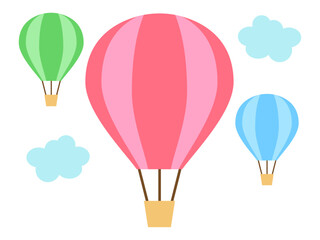 カラフルな気球がたくさん飛んでいるイラスト