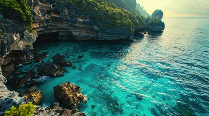 Serene Coastal Landscape at Sunset with Clear Turquoise Water