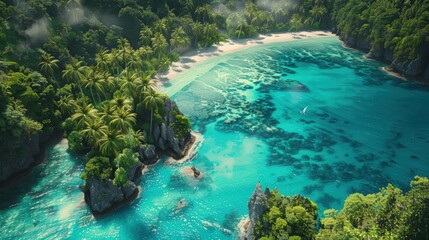 Serene Tropical Paradise with Lush Greenery and Turquoise Waters