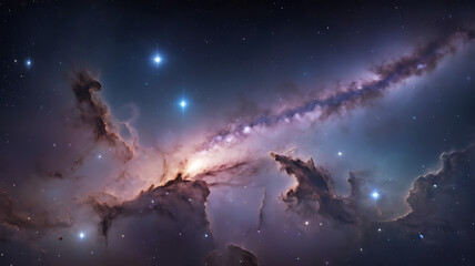 Obraz premium Beautiful milky way galaxy background with nebula cosmos. Stardust in deep space and bright shining stars in universe. Vector illustration.