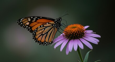Obraz premium Monarch Butterfly on Purple Coneflower A Stunning Close-Up Photograph of Nature's Beauty
