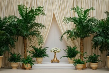Fototapeta premium Decorative plants and flowers create a wedding or event backdrop