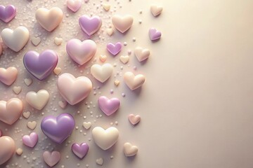 Pastel Hearts Scattered on a Soft Background A Romantic Design Featuring Various Shades of Pink and Purple