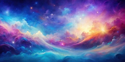 Celestial Dreamscape A Vivid Panorama of Cosmic Clouds and Radiant Light, Swirling in a Symphony of Hues