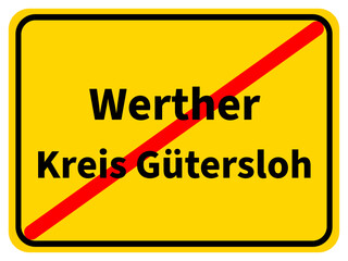 Illustration eines Stadtausgangsschildes von Werther, einer Gemeinde des Kreises Gütersloh