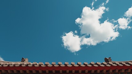 Traditional Asian Roof Against Blue Sky