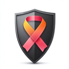 Shield with awareness ribbon icon isolated on white background