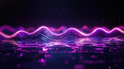 Abstract purple neon wave glowing in dark.