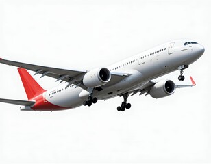 Fototapeta premium Commercial Aircraft Landing Gear Extended on Approach, Isolated Clear Sky Background