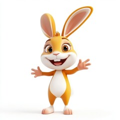 Obraz premium Quirky 3D Cartoon Rabbit with a Cheeky Gesture, Boldly Highlighted Against a Clean White Background in a Playful Advertising Illustration