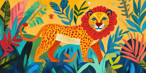 Panthera leo rendered in vibrant colors