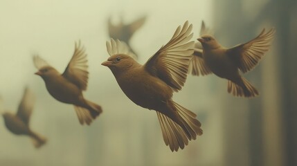 Obraz premium Birds in Flight, Misty Day