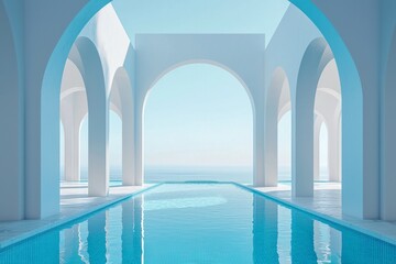 Infinity Pool with Arches Overlooking the Sea