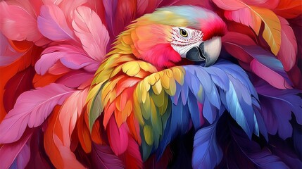 Naklejka premium Colorful Parrot Amidst Feathers