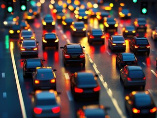 Obraz premium Night Traffic Jam for City Highway.