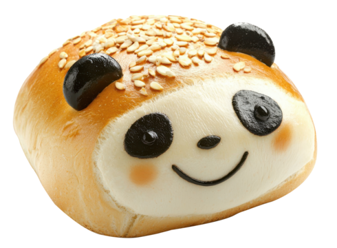 Cute Panda Bread Bun with Smiling Face on White