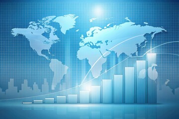 Global Business Growth and Expansion Illustrated with a Bar Graph and World Map