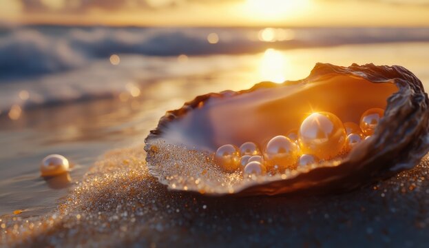 Ocean mystery: pearl in a shell, marine treasure, natural beauty, hidden gem, deep sea wonder, rare formation, underwater elegance, mollusk creation, organic jewel, aquatic charm, coastal marvel.