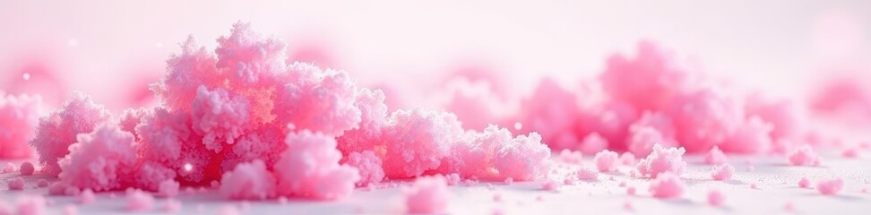 Pink spun sugar, fluffy texture, white backdrop, dessert food, pink