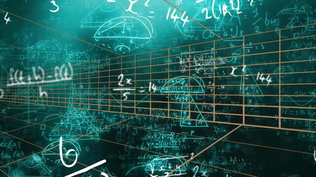 Blending mathematical equations and musical staff in abstract school animation design