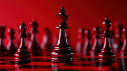 Black Queen Chess Piece, Red Background