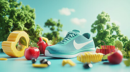 A conceptual representation of a fitness journey featuring a healthy dieting plan