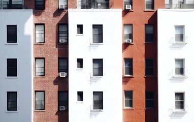 Red White And Brown Brick Building Facade With Windows