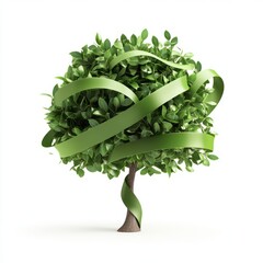 Tree with ribbon-shaped leaves isolated on white background