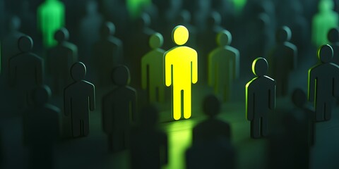 Glowing figure icon standing out from the crowd