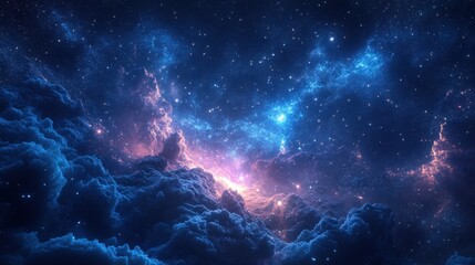 Naklejka premium Dreamy nebula merging with a star field creating a soft glowing effect in a dense cosmic cluster of light