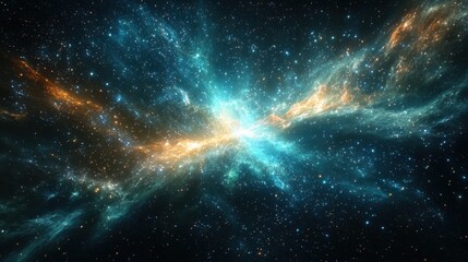 Obraz premium Majestic nebula with a bright star in the background surrounded by exotic colored stars in a cosmic landscape