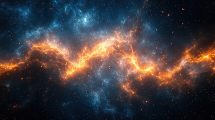 Fototapeta premium Vibrant nebula with bright orange hues set against a dark universe filled with stunning glowing points of light