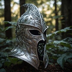 An elven helmet crafted from silver and enchanted leaves.