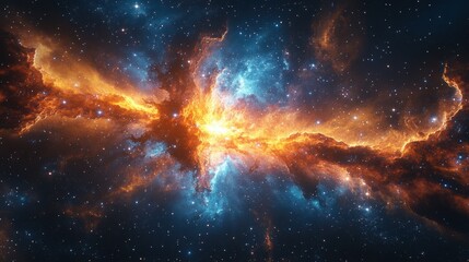 Fototapeta premium Captivating bright burst of light from a nebula in the sky showcasing a cosmic explosion of stars and colors
