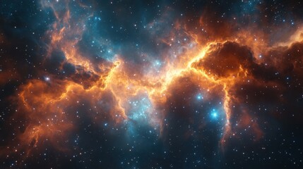 Stunning nebula surrounded by a dense field of stars with magical glowing gas in the celestial sky above