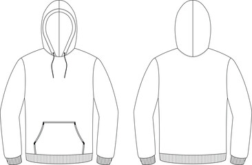 White Pullover Hoodie Mockup &ndash; Front and Back View, Kangaroo Pocket, Drawstring Hood, Fashion Design Template