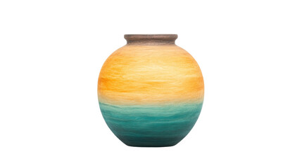 A round vase featuring a gradient of orange and turquoise colors, showcasing a smooth, glossy finish.