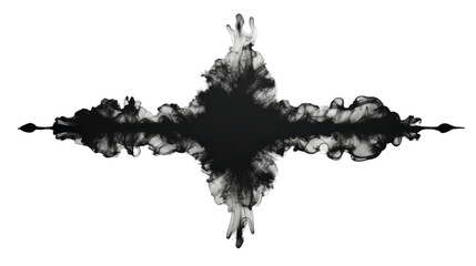 Black ink expanding and forming a cross shape on transparent background