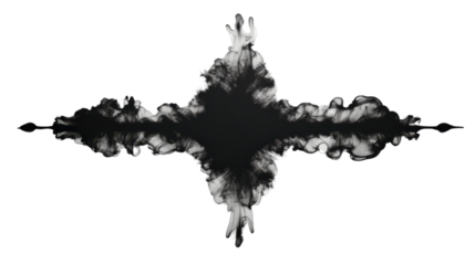 Black ink expanding and forming a cross shape on transparent background